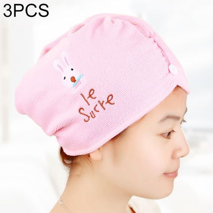 3 PCS Cute Cartoon Rabbit Thick Microfiber Absorbent Dry Hair Cap(Pink)-garmade.com
