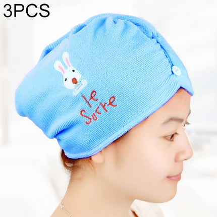 3 PCS Cute Cartoon Rabbit Thick Microfiber Absorbent Dry Hair Cap(Blue)-garmade.com