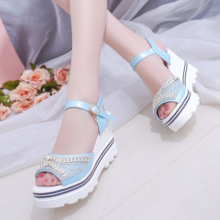 Word Buckle With Rhinestone Platform Sponge Sandals, Shoe Size:36(White)-garmade.com