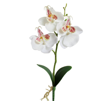 Decorative Landscaping Round Pot Three Flowers Phalaenopsis Bonsai Simulation Potted Plants(White)-garmade.com