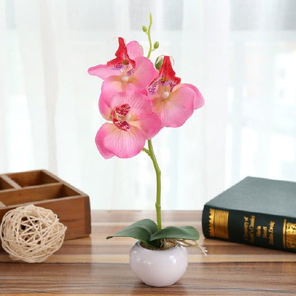 Decorative Landscaping Round Pot Three Flowers Phalaenopsis Bonsai Simulation Potted Plants(Pink)-garmade.com