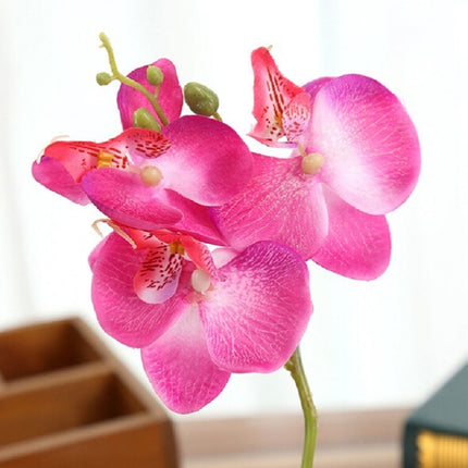 Decorative Landscaping Round Pot Three Flowers Phalaenopsis Bonsai Simulation Potted Plants(Rose Red)-garmade.com