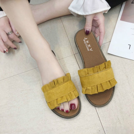 Lotus Leaf Edge Beach Flat Bottom Sandals Slippers, Size:35(Yellow)-garmade.com