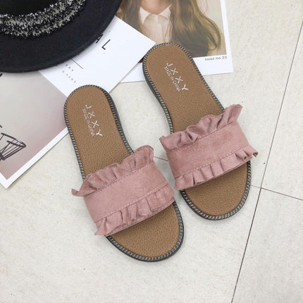 Lotus Leaf Edge Beach Flat Bottom Sandals Slippers, Size:35(Pink)-garmade.com