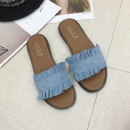 Lotus Leaf Edge Beach Flat Bottom Sandals Slippers, Size:36(Blue)-garmade.com