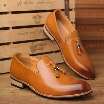 Pointed British Men Dress Shoes Soft Rubber Sole Shoes Wedding Shoes, Size:38(Yellow)-garmade.com