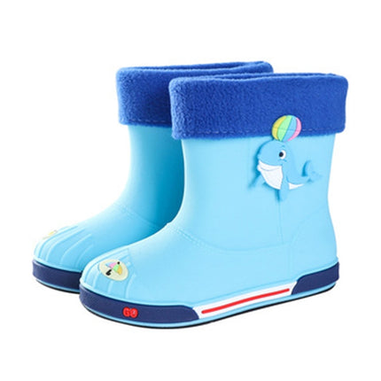 Children Non-Slip Plus Velvet Warm Cartoon Short Rain Boots, Size:Inner Length 17cm, Style:With Cotton Cover(Dark Blue)-garmade.com
