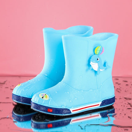 Children Non-Slip Plus Velvet Warm Cartoon Short Rain Boots, Size:Inner Length 19cm, Style:Without Cotton Cover(Sky Blue)-garmade.com