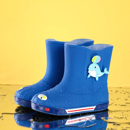 Children Non-Slip Plus Velvet Warm Cartoon Short Rain Boots, Size:Inner Length 19cm, Style:Without Cotton Cover(Dark Blue)-garmade.com