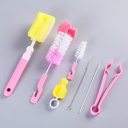 7PCS/Set Bottle Sponge Cleaning Brush Tools Straw Brush Set(Pink)-garmade.com