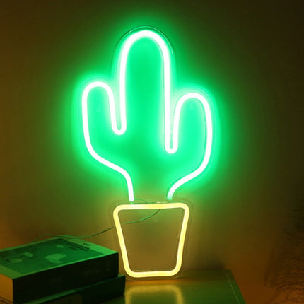 LED Acrylic Transparent Back Panel Neon Light Holiday Decoration Lamp(Cactus)-garmade.com