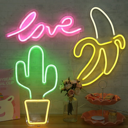 LED Acrylic Transparent Back Panel Neon Light Holiday Decoration Lamp(Banana)-garmade.com