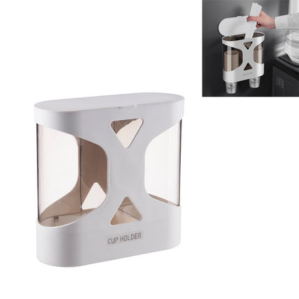 Free Punching Dustproof and Waterproof Wall-mounted Double Cup Holder isposable Cup Taker(White)-garmade.com