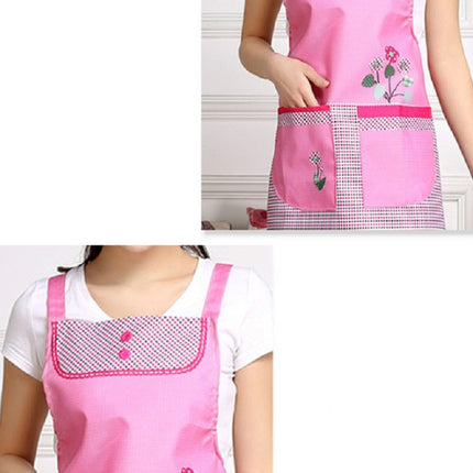 Home Adult Sleeveless Waterproof Grid Anti-oil Aprons with Double Pocket(Coffee Color)-garmade.com