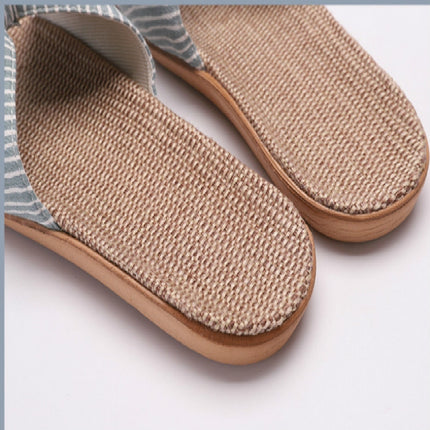 Women Open Toe Linen Striped Home Indoor Slippers, Size:35-36(Light Green)-garmade.com
