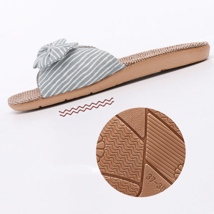 Women Open Toe Linen Striped Home Indoor Slippers, Size:37-38(Beige)-garmade.com