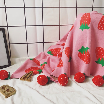Children Strawberry Knitted Cotton Blanket Size: 100 x 130cm(Rose Red)-garmade.com