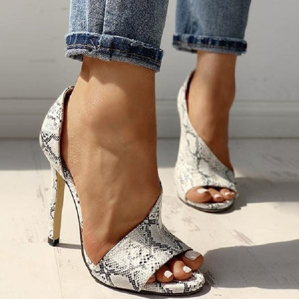 Fish Mouth Sandals Female Stiletto Heels Hollow Women Shoes, Size:36(Snake)-garmade.com