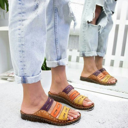 Vintage Casual Thick Bottom Wedges Open Toe Slippers for Women, Shoe size:40(Brown)-garmade.com