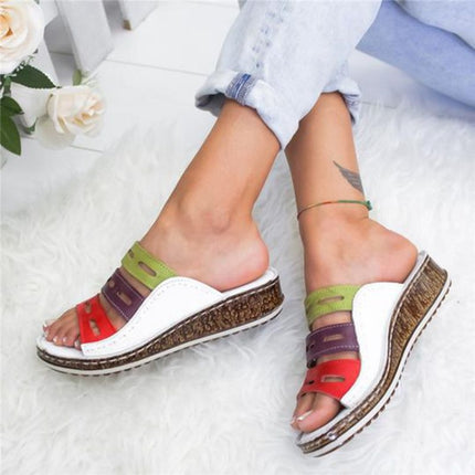 Vintage Casual Thick Bottom Wedges Open Toe Slippers for Women, Shoe size:40(Brown)-garmade.com