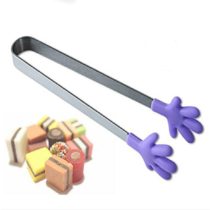 Silicone Stainless Steel Cooking Kitchen Ice Tong Food BBQ Salad Hand Clip(Purple)-garmade.com