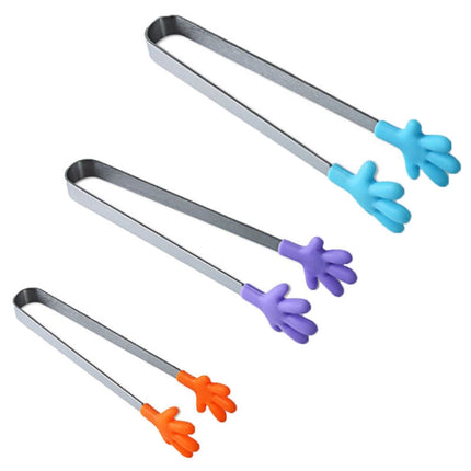 Silicone Stainless Steel Cooking Kitchen Ice Tong Food BBQ Salad Hand Clip(Purple)-garmade.com