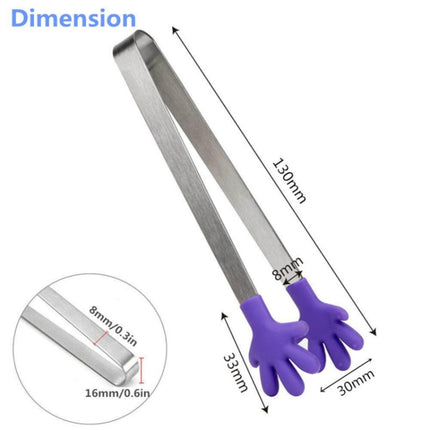 Silicone Stainless Steel Cooking Kitchen Ice Tong Food BBQ Salad Hand Clip(Purple)-garmade.com