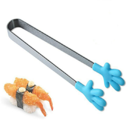 Silicone Stainless Steel Cooking Kitchen Ice Tong Food BBQ Salad Hand Clip(Blue)-garmade.com