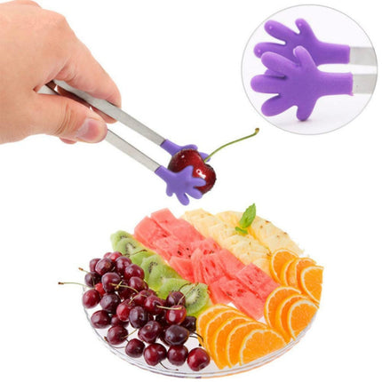 Silicone Stainless Steel Cooking Kitchen Ice Tong Food BBQ Salad Hand Clip(Blue)-garmade.com