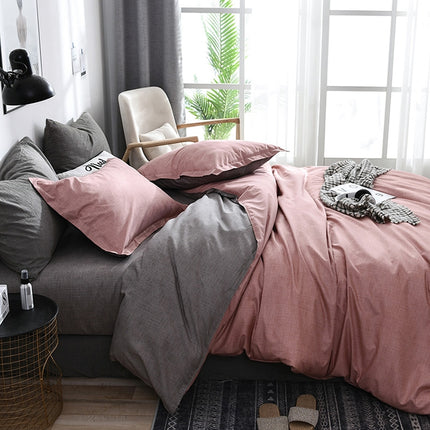 Bedding Set Solid Plaid Side Bed Comforter Duvet Cover Sheet Set, Size:168*229cm(1x Pillowcase,1xQuilt）(Pink)-garmade.com