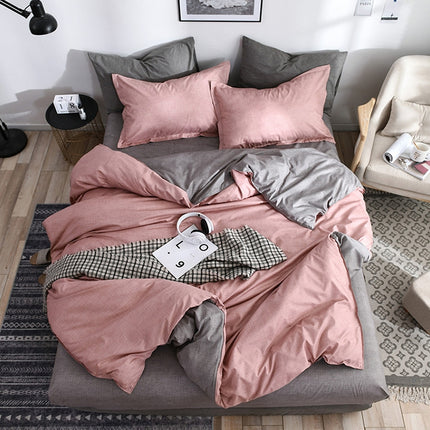 Bedding Set Solid Plaid Side Bed Comforter Duvet Cover Sheet Set, Size:168*229cm(1x Pillowcase,1xQuilt）(Pink)-garmade.com