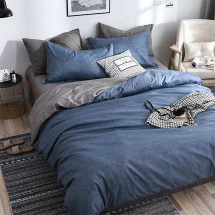 Bedding Set Solid Plaid Side Bed Comforter Duvet Cover Sheet Set, Size:168*229cm(1x Pillowcase,1xQuilt）(Blue)-garmade.com
