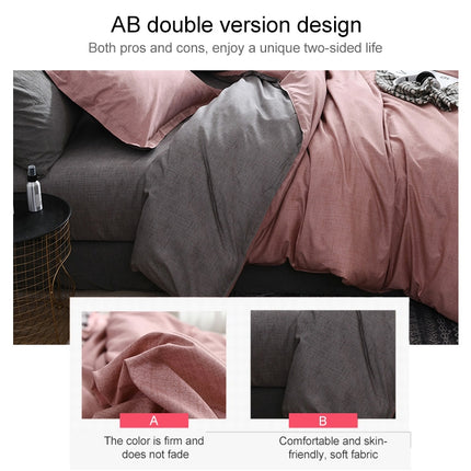 Bedding Set Solid Plaid Side Bed Comforter Duvet Cover Sheet Set, Size:200*230cm(2x Pillowcase,1x Quilt）(Pink)-garmade.com