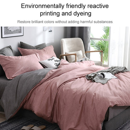 Bedding Set Solid Plaid Side Bed Comforter Duvet Cover Sheet Set, Size:200*230cm(2x Pillowcase,1x Quilt）(Pink)-garmade.com