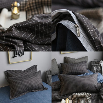 Bedding Set Solid Plaid Side Bed Comforter Duvet Cover Sheet Set, Size:200*230cm(2x Pillowcase,1x Quilt）(Black)-garmade.com