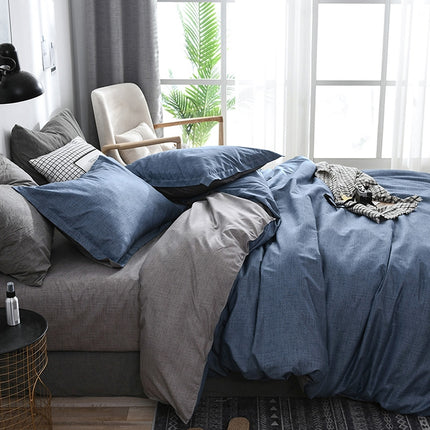 Bedding Set Solid Plaid Side Bed Comforter Duvet Cover Sheet Set, Size:200*230cm(2x Pillowcase,1x Quilt）(Blue)-garmade.com