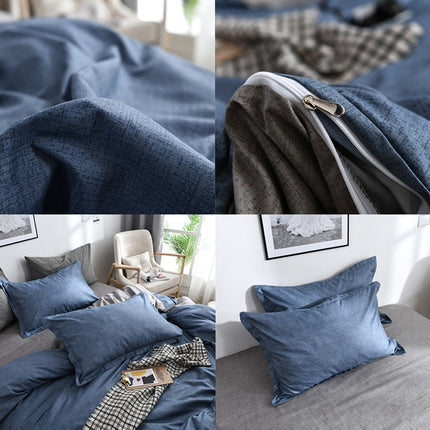Bedding Set Solid Plaid Side Bed Comforter Duvet Cover Sheet Set, Size:200*230cm(2x Pillowcase,1x Quilt）(Blue)-garmade.com