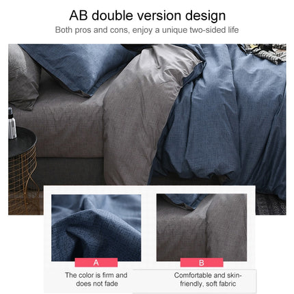 Bedding Set Solid Plaid Side Bed Comforter Duvet Cover Sheet Set, Size:200*230cm(2x Pillowcase,1x Quilt）(Blue)-garmade.com