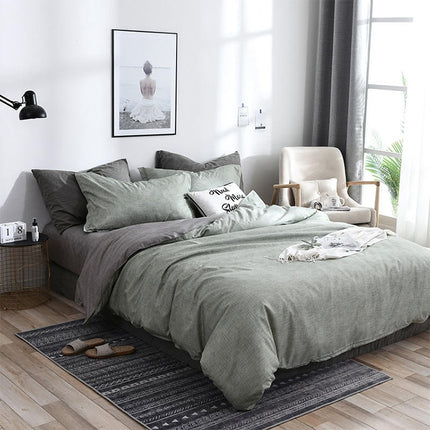 Bedding Set Solid Plaid Side Bed Comforter Duvet Cover Sheet Set, Size:200*230cm(2x Pillowcase,1x Quilt）(Green)-garmade.com