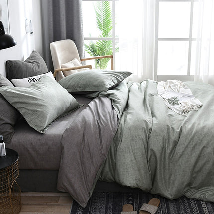 Bedding Set Solid Plaid Side Bed Comforter Duvet Cover Sheet Set, Size:200*230cm(2x Pillowcase,1x Quilt）(Green)-garmade.com
