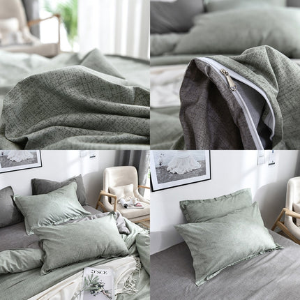 Bedding Set Solid Plaid Side Bed Comforter Duvet Cover Sheet Set, Size:200*230cm(2x Pillowcase,1x Quilt）(Green)-garmade.com