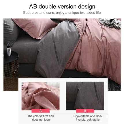 Bedding Set Solid Plaid Side Bed Comforter Duvet Cover Sheet Set, Size:228*228cm(2xPillowcase,1xQuilt）(Pink)-garmade.com