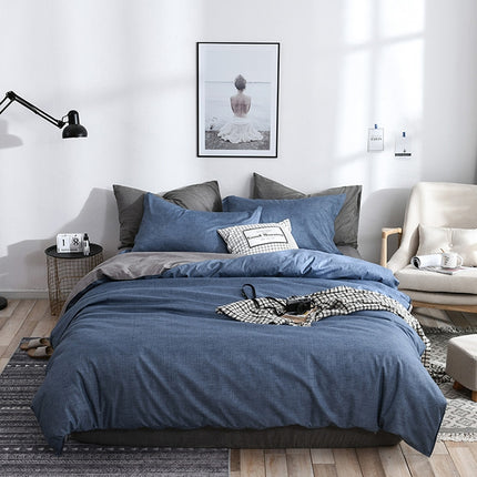 Bedding Set Solid Plaid Side Bed Comforter Duvet Cover Sheet Set, Size:228*228cm(2xPillowcase,1xQuilt）(Blue)-garmade.com