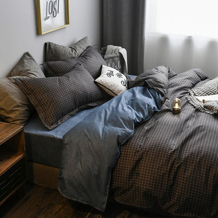 Bedding Set Solid Plaid Side Bed Comforter Duvet Cover Sheet Set, Size:200*200cm(1xPillowcase,1xQuilt）(Black)-garmade.com