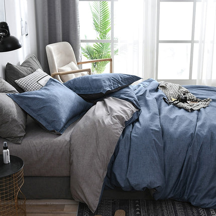 Bedding Set Solid Plaid Side Bed Comforter Duvet Cover Sheet Set, Size:200*200cm(1xPillowcase,1xQuilt）(Blue)-garmade.com