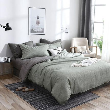 Bedding Set Solid Plaid Side Bed Comforter Duvet Cover Sheet Set, Size:200*200cm(1xPillowcase,1xQuilt）(Green)-garmade.com