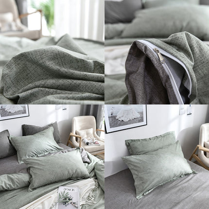 Bedding Set Solid Plaid Side Bed Comforter Duvet Cover Sheet Set, Size:150*200cm91x Pillowcase,1xQuilt）(Green)-garmade.com