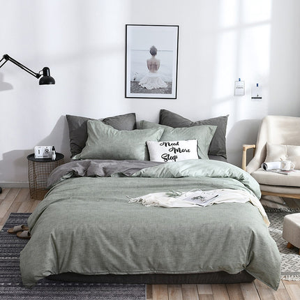 Bedding Set Solid Plaid Side Bed Comforter Duvet Cover Sheet Set, Size:180*210cm(2x Pillowcase,1x Quilt）(Green)-garmade.com