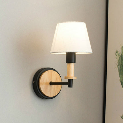 E27 LED Bedside Aisle Creative Personality Wooden Wall Lamp, Power source: With LED Warm Light 5W(Black)-garmade.com
