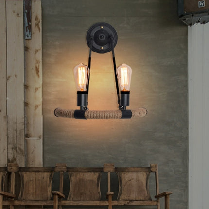 E27 LED Industrial Style Retro Hemp Rope Wrought Iron Wall Lamp, Power source: No Light Source( Black )-garmade.com